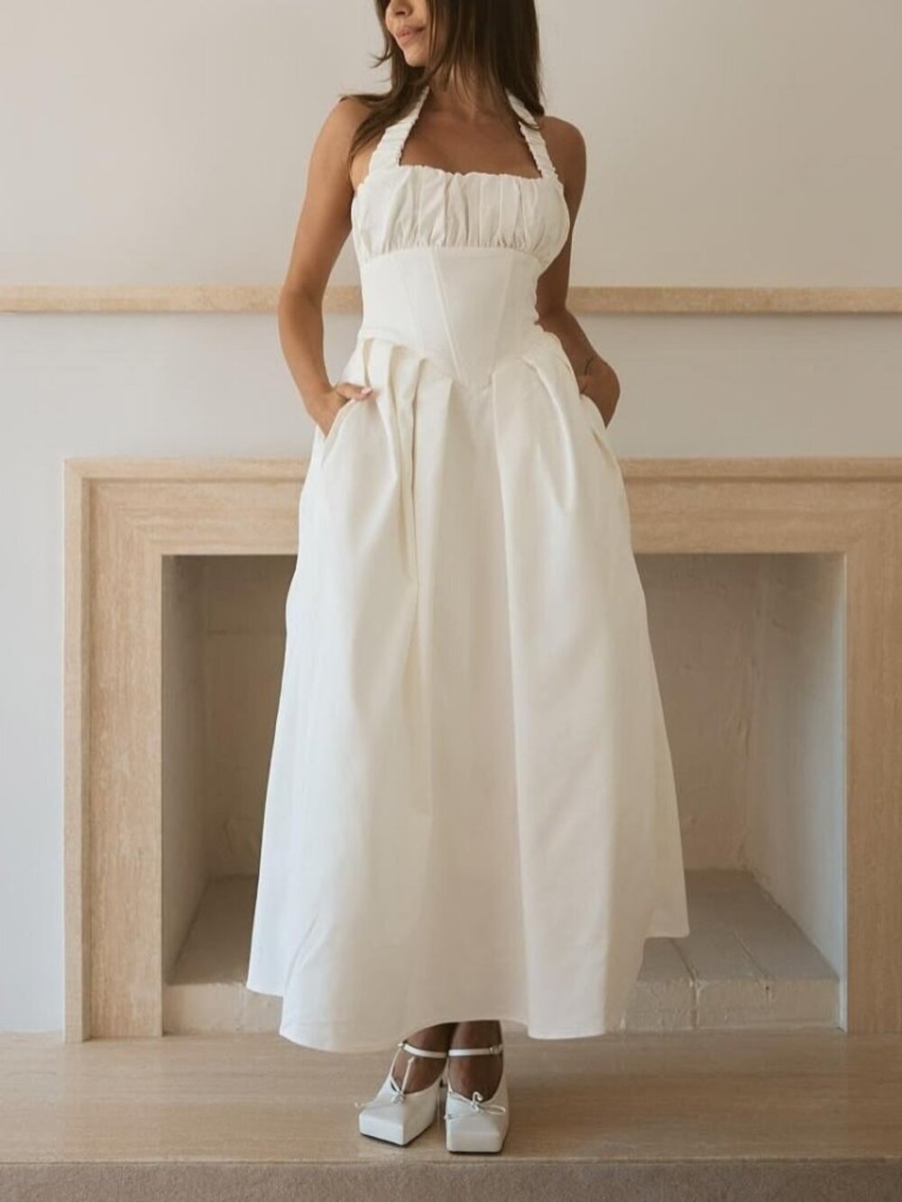 Meshki Candy Halter Midi Dress - White - Size Small
